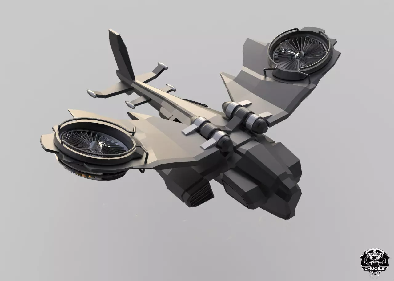 Sci-Fi Hover Plane Low-poly 3D model_0