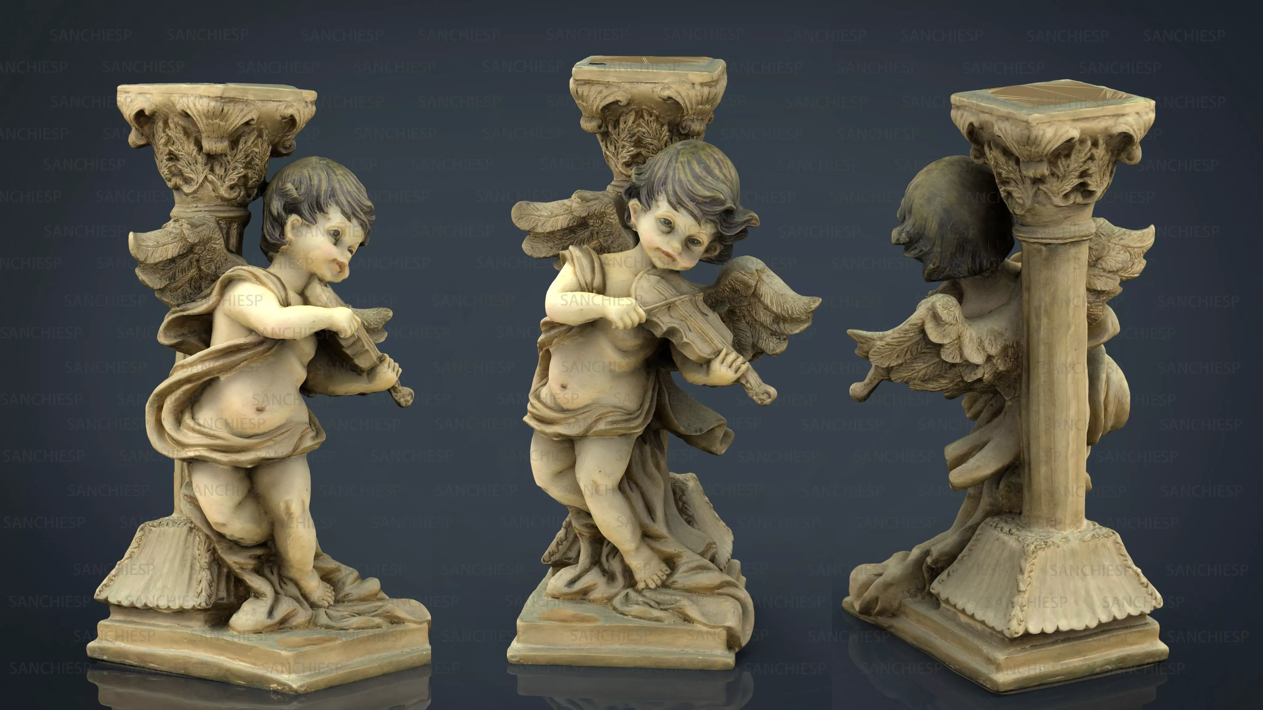 Angel 9 three statues of angels and cherubs Low-poly 3D model