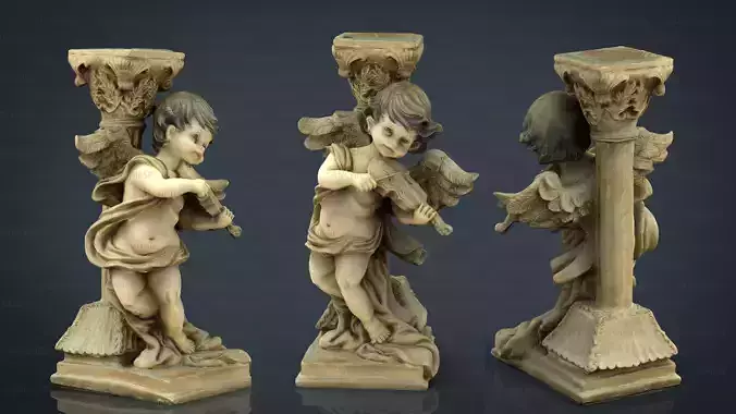 Angel 9 three statues of angels and cherubs Low-poly 3D model