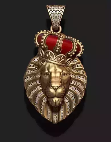 Lion pendant with diamonds and closed mouth with crown  014