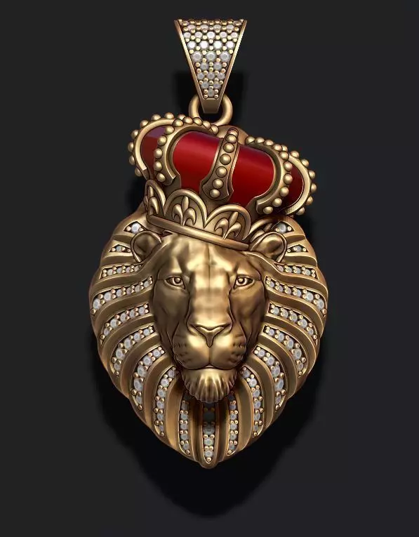 Lion pendant with diamonds and closed mouth with crown 014 3D print model_0