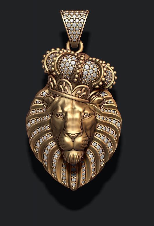 Lion pendant with diamonds and closed mouth with crown 014 3D print model_2