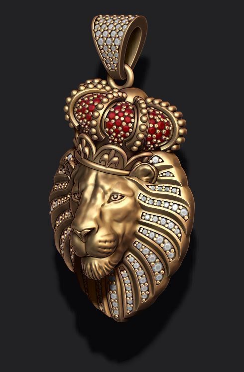 Lion pendant with diamonds and closed mouth with crown 014 3D print model_5