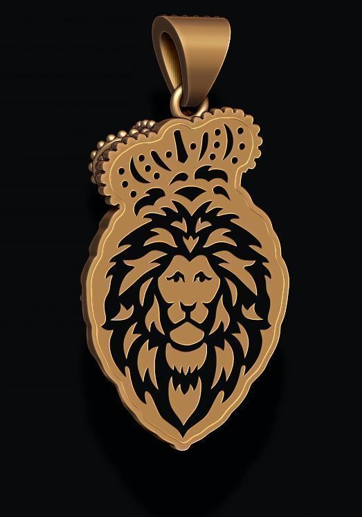 Lion pendant with diamonds and closed mouth with crown 014 3D print model_3
