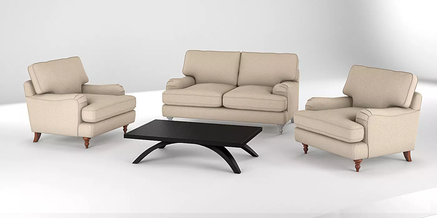 Realistic Sofa Collection Arm Chair and Two Seat Sofa 3D model 3D model_0