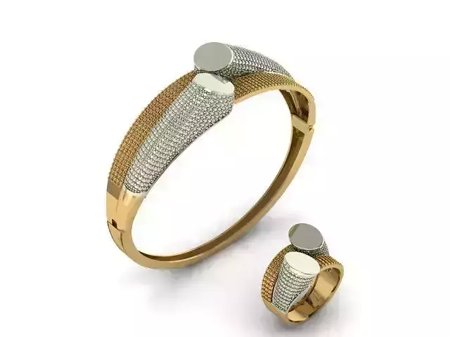 clamp bangle and ring set in gold