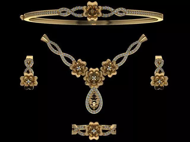 mini set gold ring with diamonds 3D print model_0