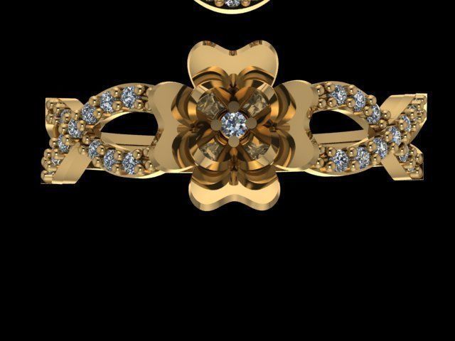 mini set gold ring with diamonds 3D print model_2