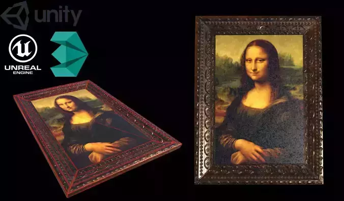 Monalisa mona lisa in frame Low-poly 3D model
