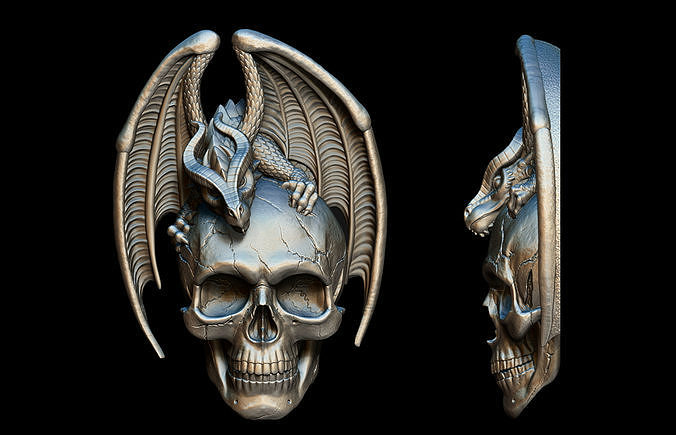 Dragon Skull Relief 3D print model