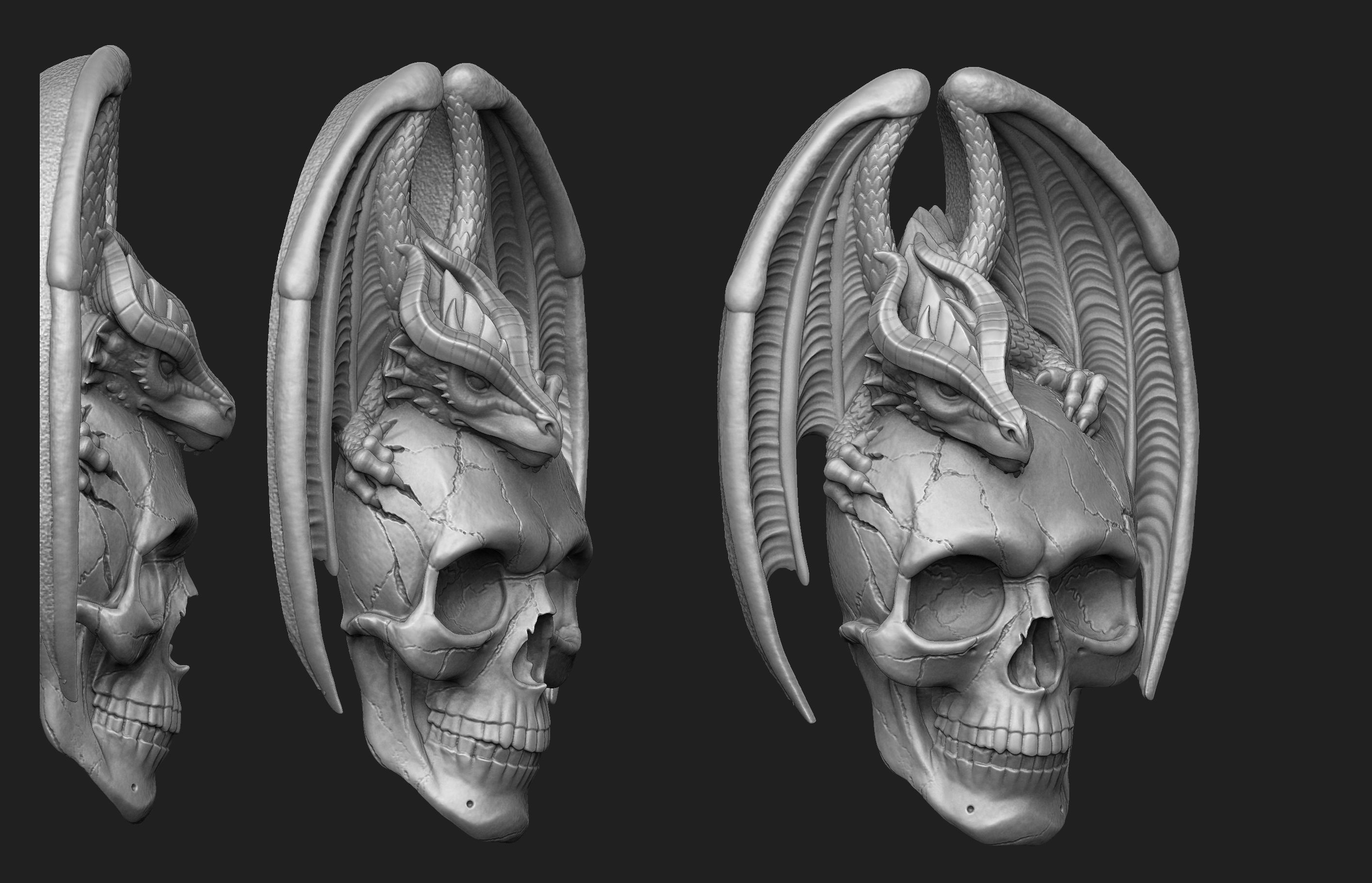 Dragon Skull Relief 3D print model_2