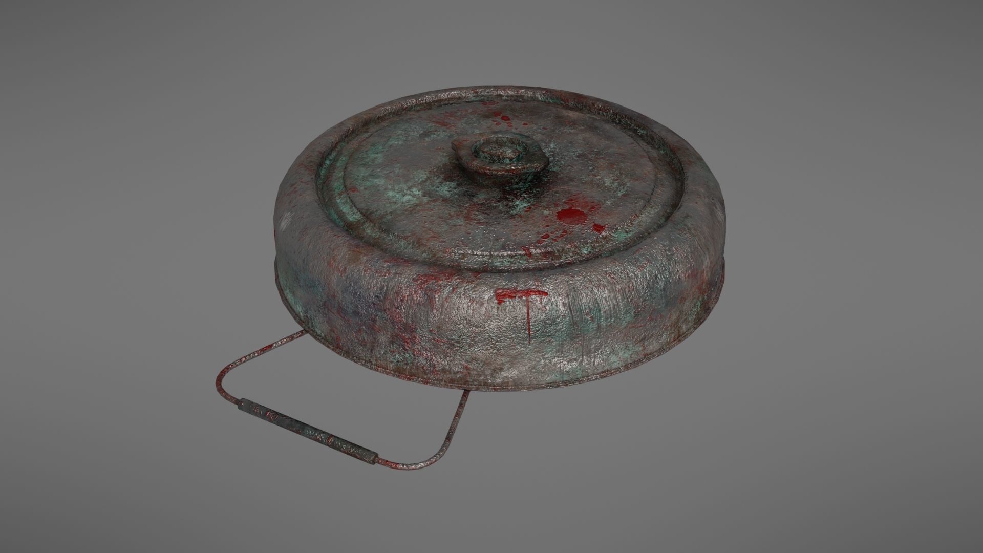 Landmine metal plate with blood Low-poly 3D model_5