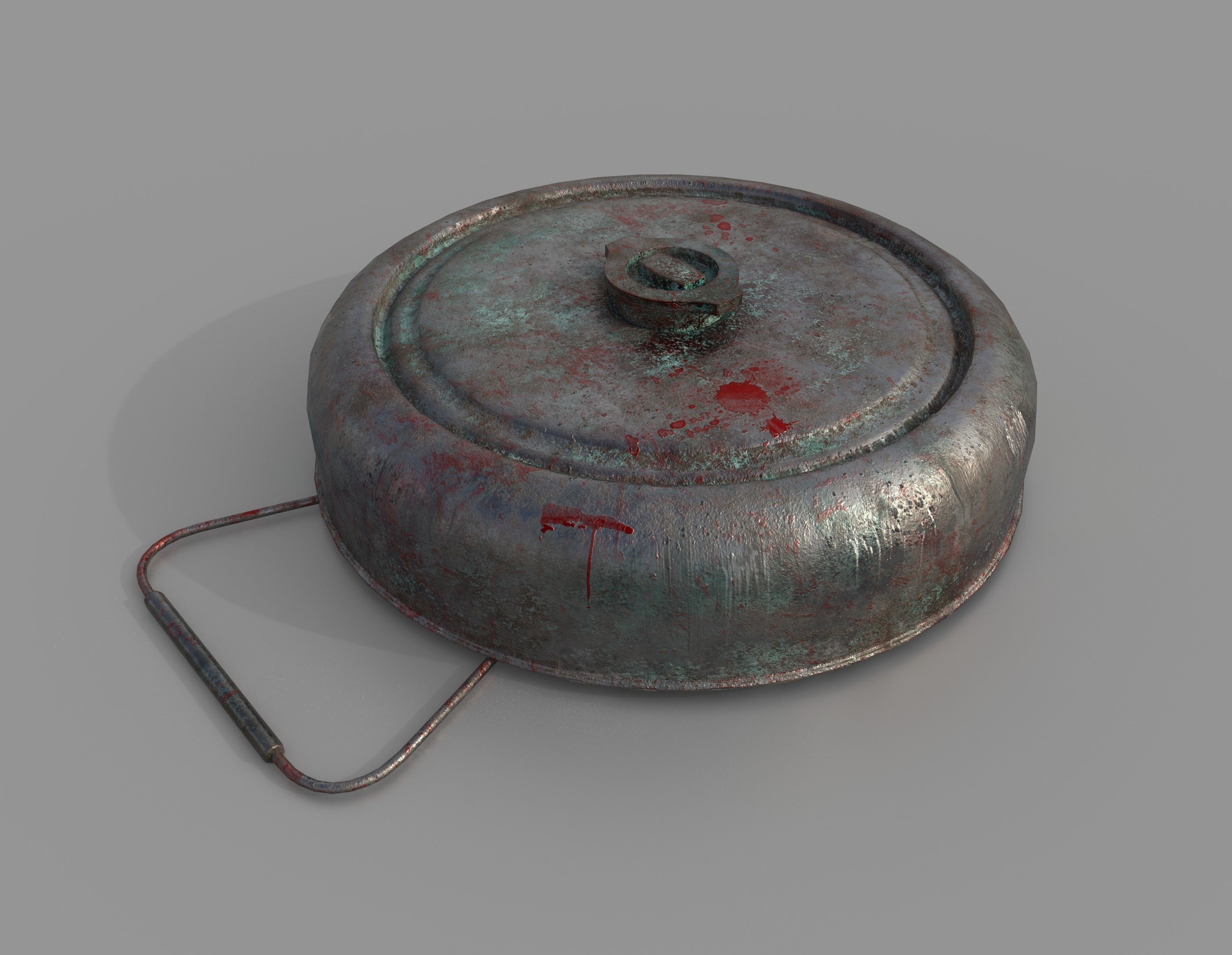Landmine metal plate with blood Low-poly 3D model_1