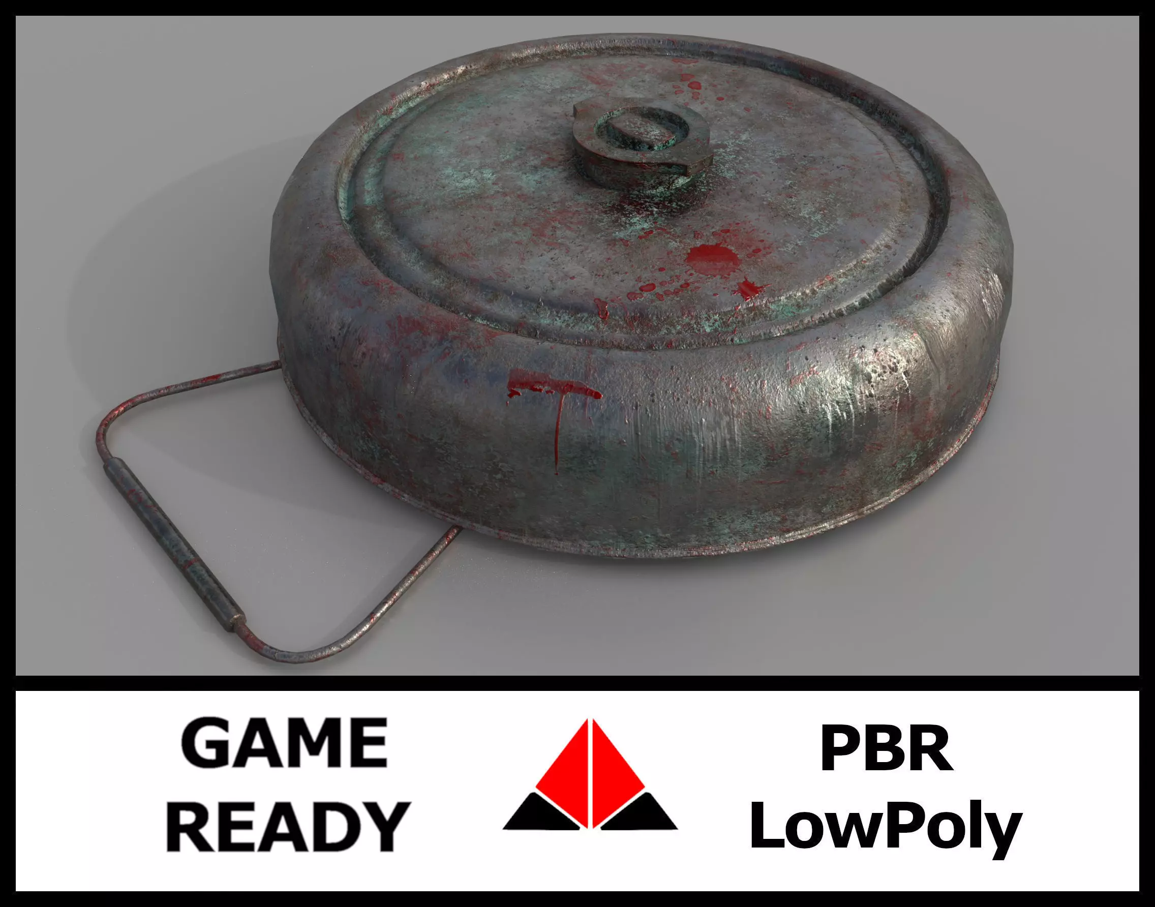 Landmine metal plate with blood Low-poly 3D model_0