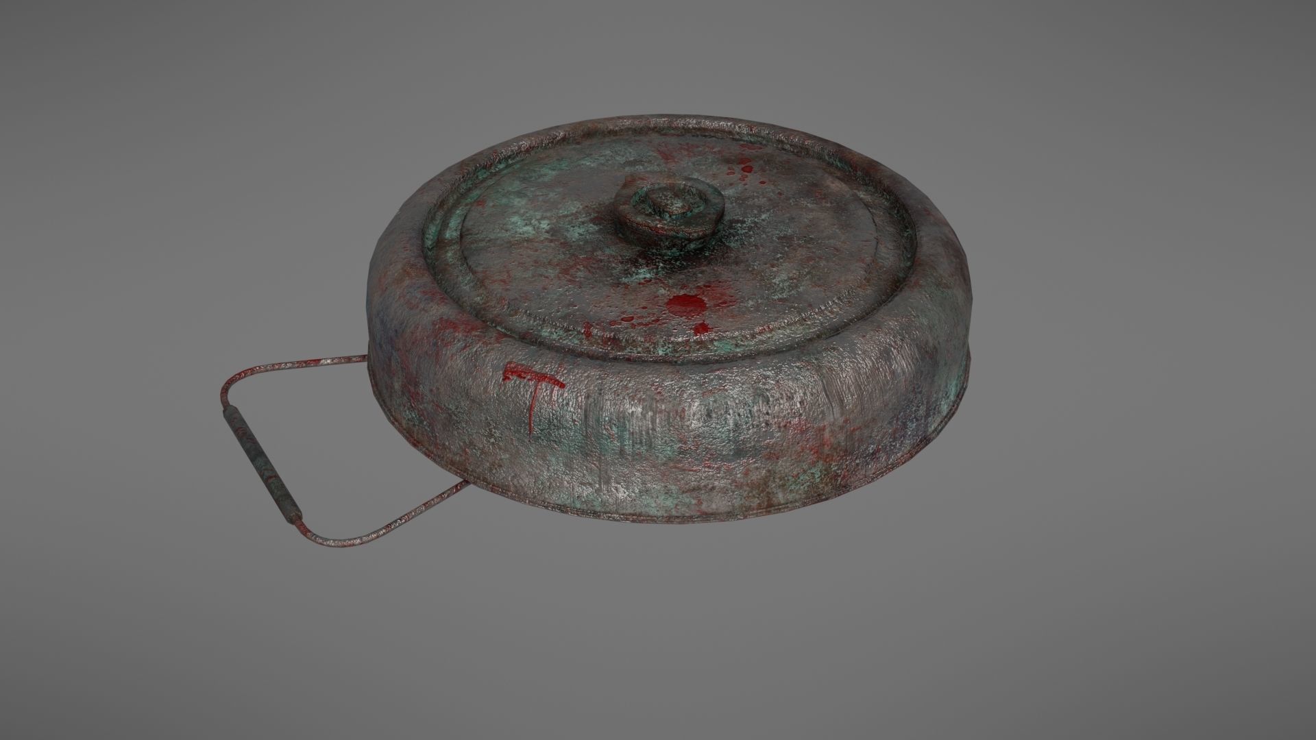 Landmine metal plate with blood Low-poly 3D model_28