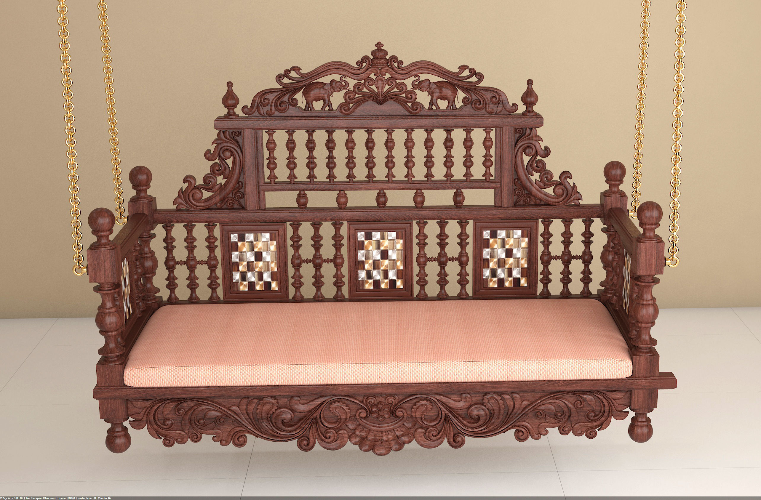 Wooden Swing 3D model_4