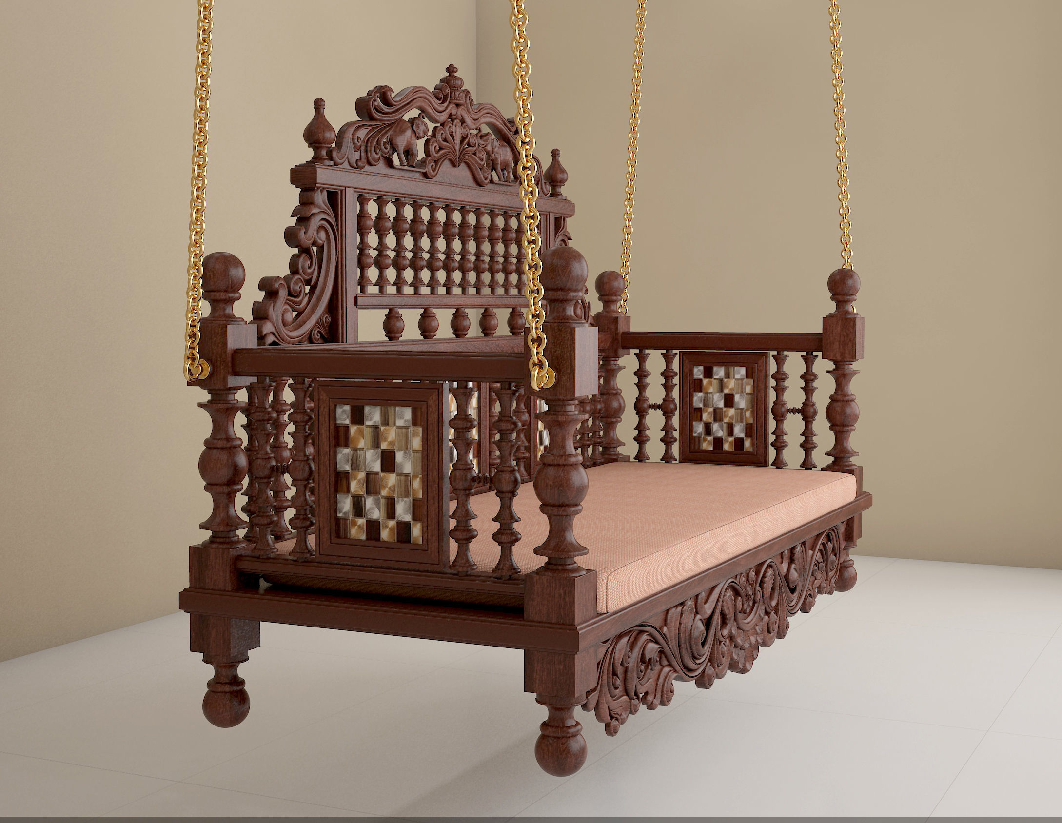 Wooden Swing 3D model_2