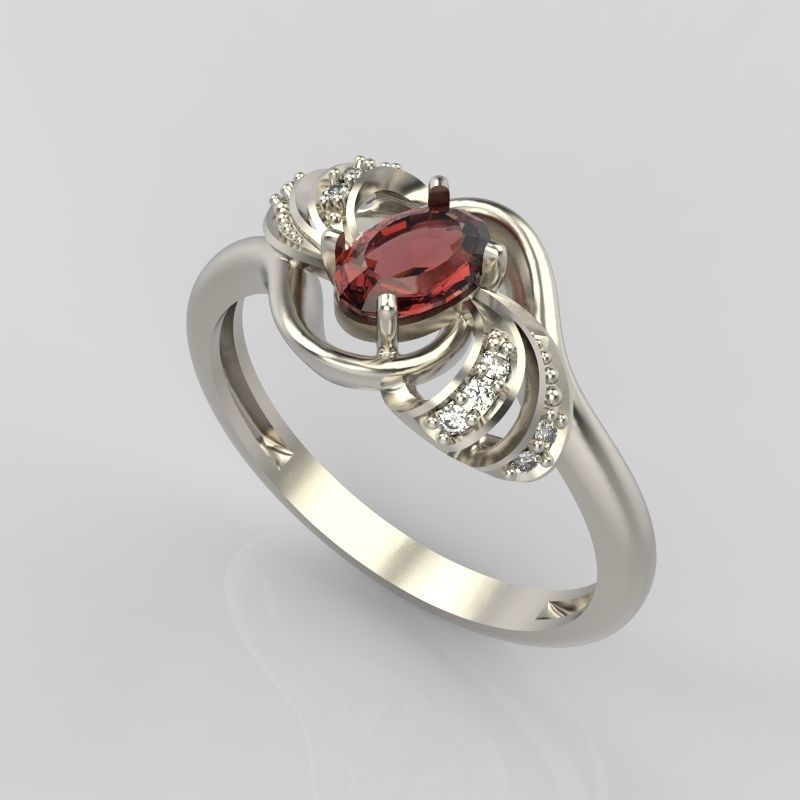 Women ring with gem and diamonds 3dm stl  3D print model_15