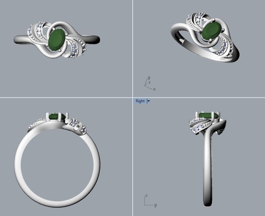 Women ring with gem and diamonds 3dm stl  3D print model_26