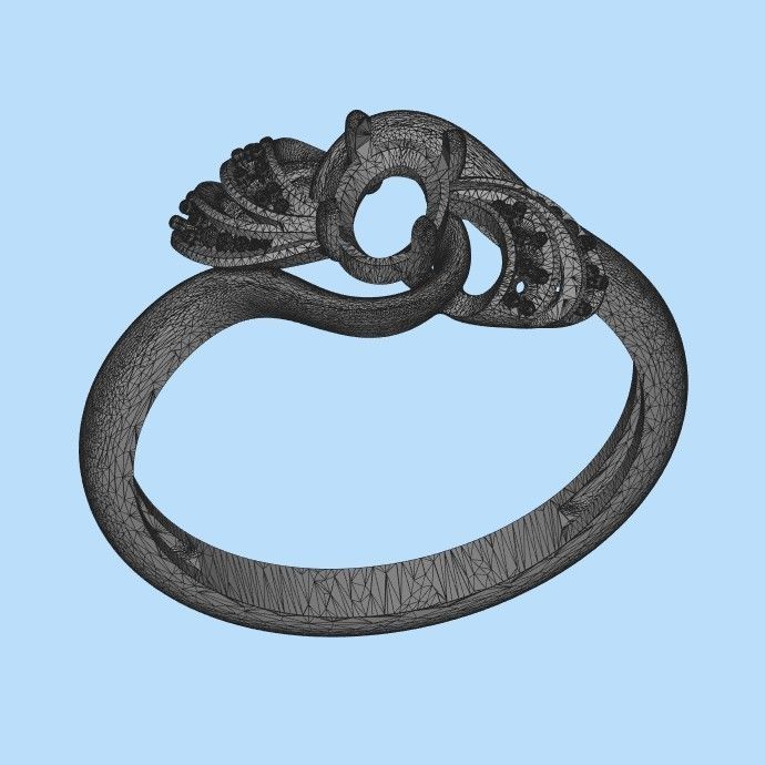 Women ring with gem and diamonds 3dm stl  3D print model_32