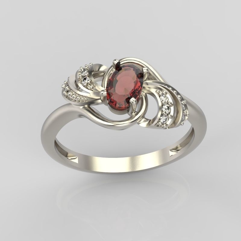 Women ring with gem and diamonds 3dm stl  3D print model_12
