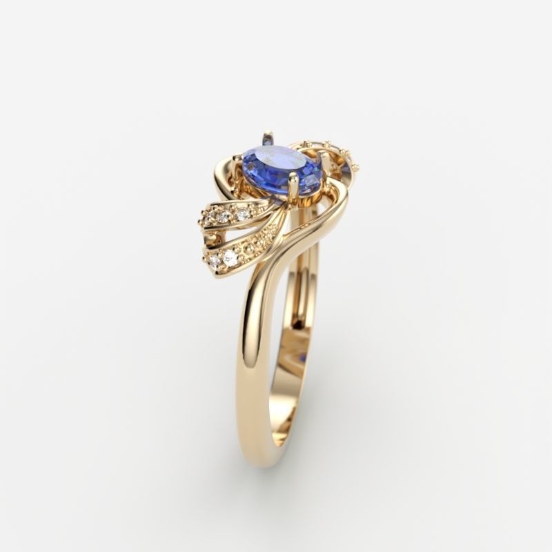 Women ring with gem and diamonds 3dm stl  3D print model_7