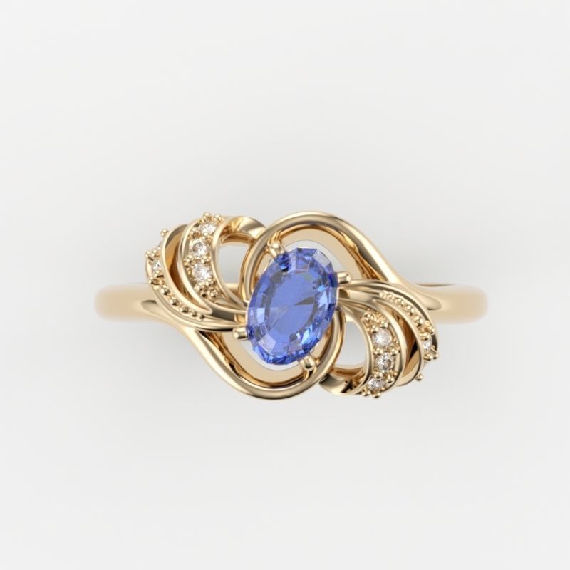 Women ring with gem and diamonds 3dm stl  3D print model_5