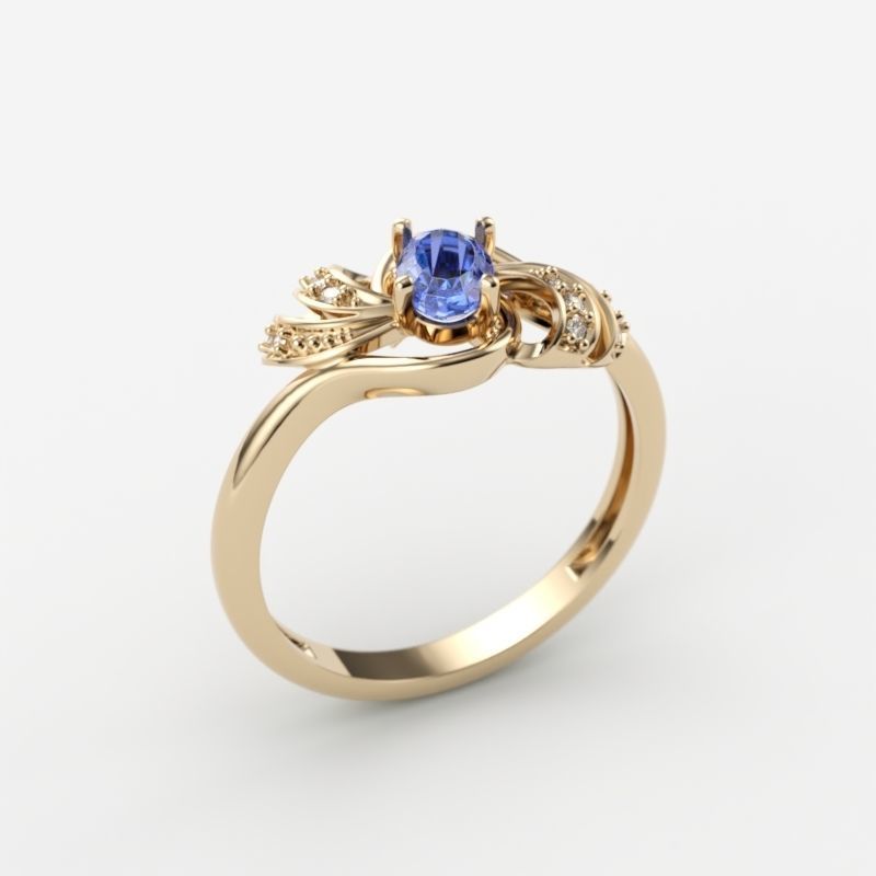 Women ring with gem and diamonds 3dm stl  3D print model_9