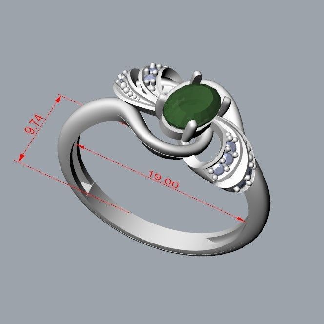 Women ring with gem and diamonds 3dm stl  3D print model_29