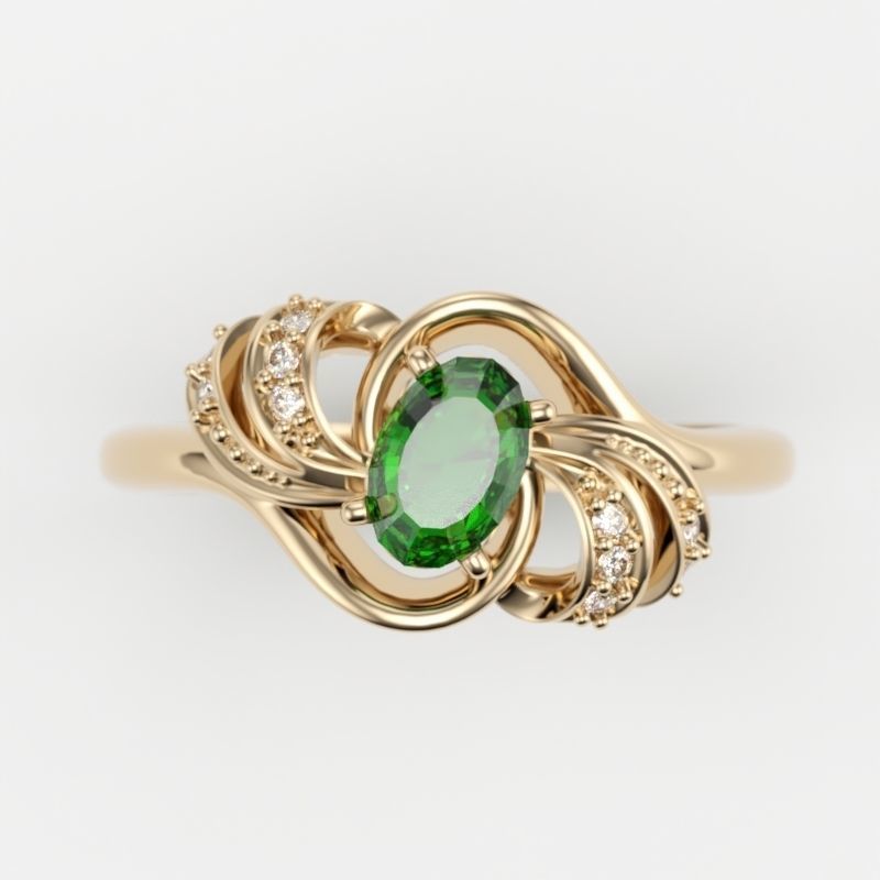 Women ring with gem and diamonds 3dm stl  3D print model_10