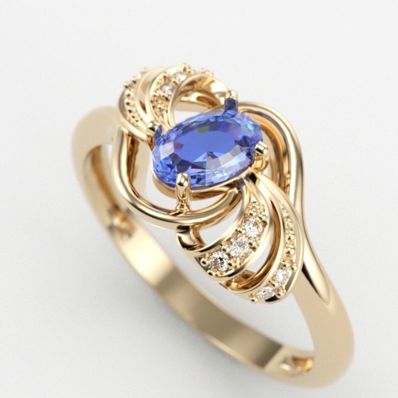 Women ring with gem and diamonds 3dm stl  3D print model_2