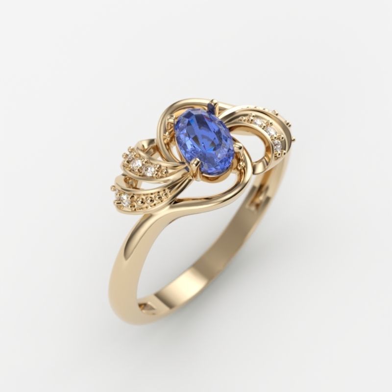 Women ring with gem and diamonds 3dm stl  3D print model_4