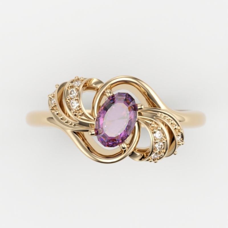 Women ring with gem and diamonds 3dm stl  3D print model_11