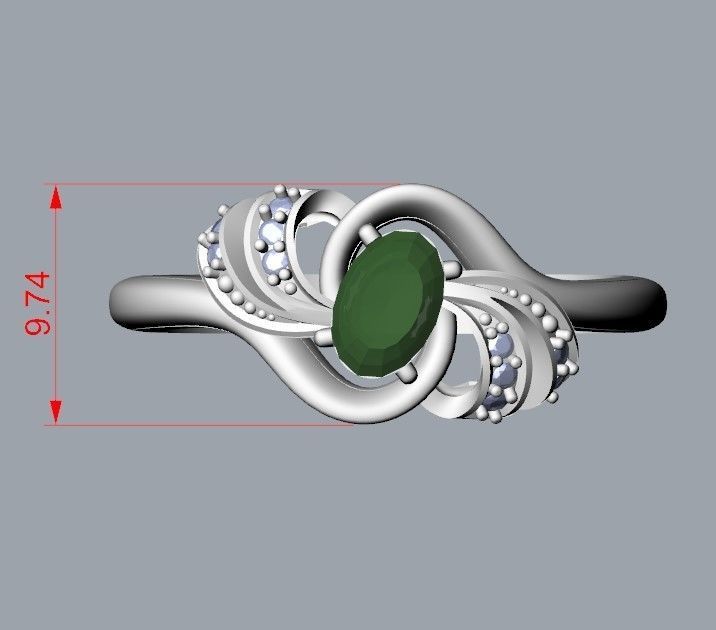 Women ring with gem and diamonds 3dm stl  3D print model_28