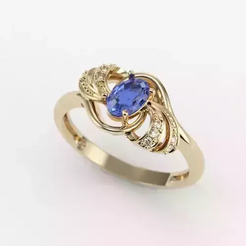 Women ring with gem and diamonds 3dm stl  3D print model