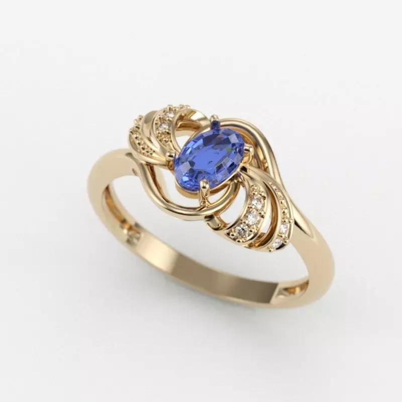 Women ring with gem and diamonds 3dm stl  3D print model_0