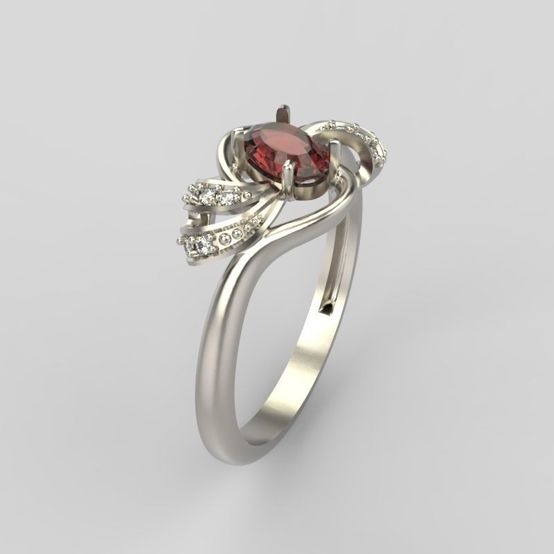 Women ring with gem and diamonds 3dm stl  3D print model_16