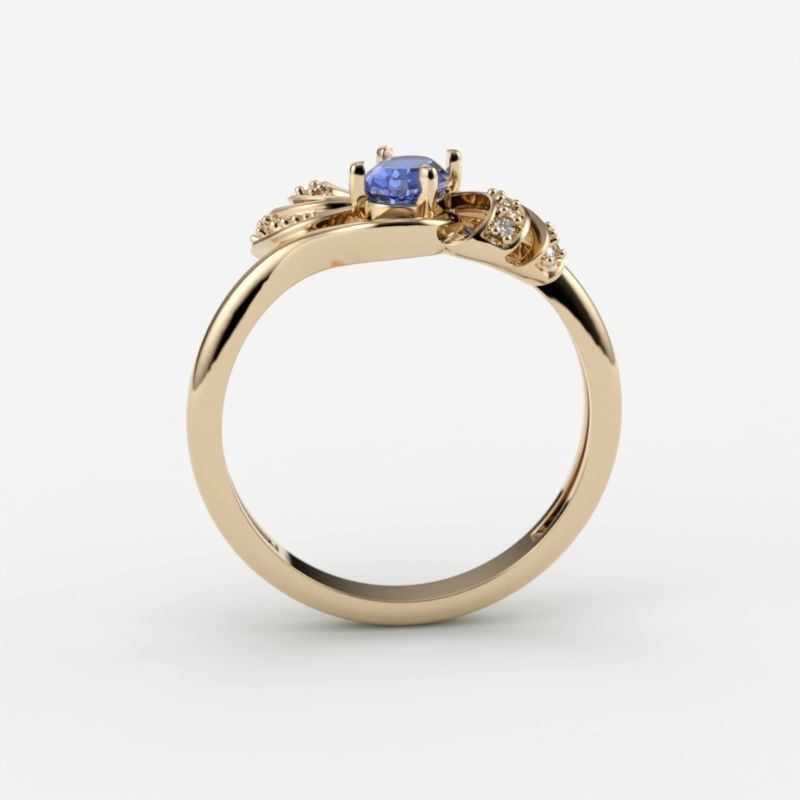 Women ring with gem and diamonds 3dm stl  3D print model_8