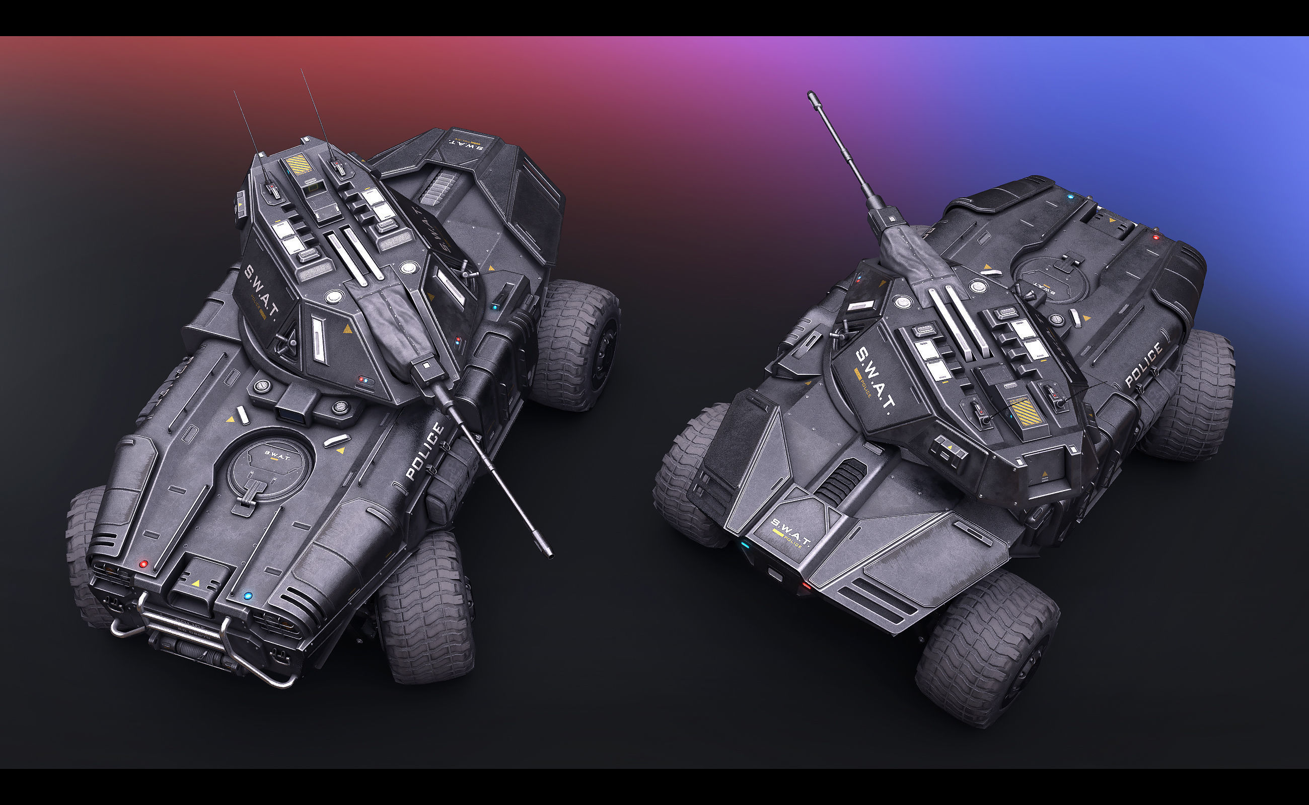 Sci Fi APC low poly police Low-poly 3D model_4