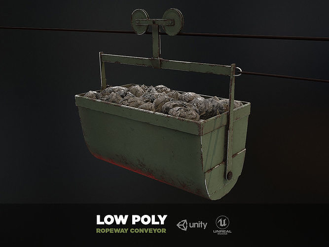 Mine historic ropeway conveyor - mine wagon Low-poly 3D model
