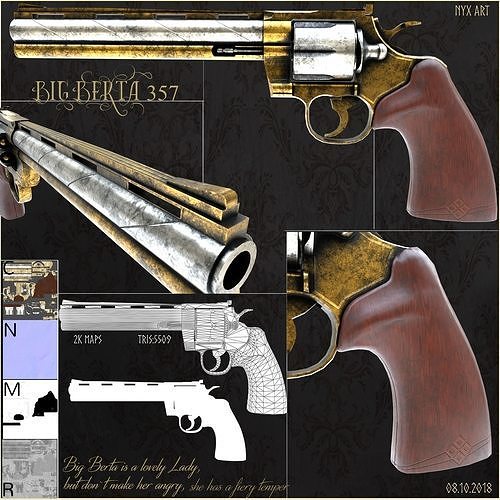 Revolver Big Berta Low-poly 3D model