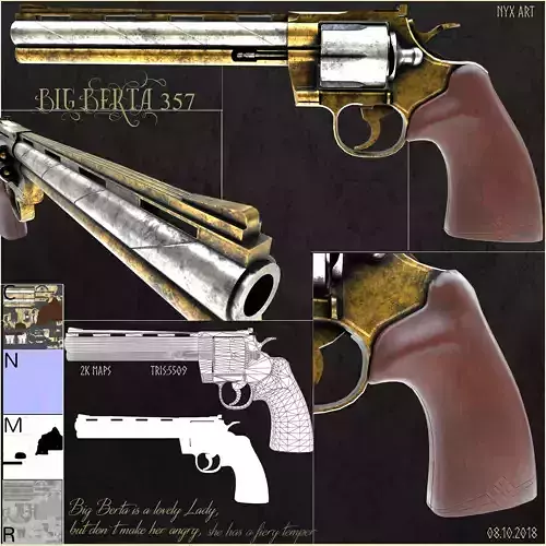 Revolver Big Berta Low-poly 3D model
