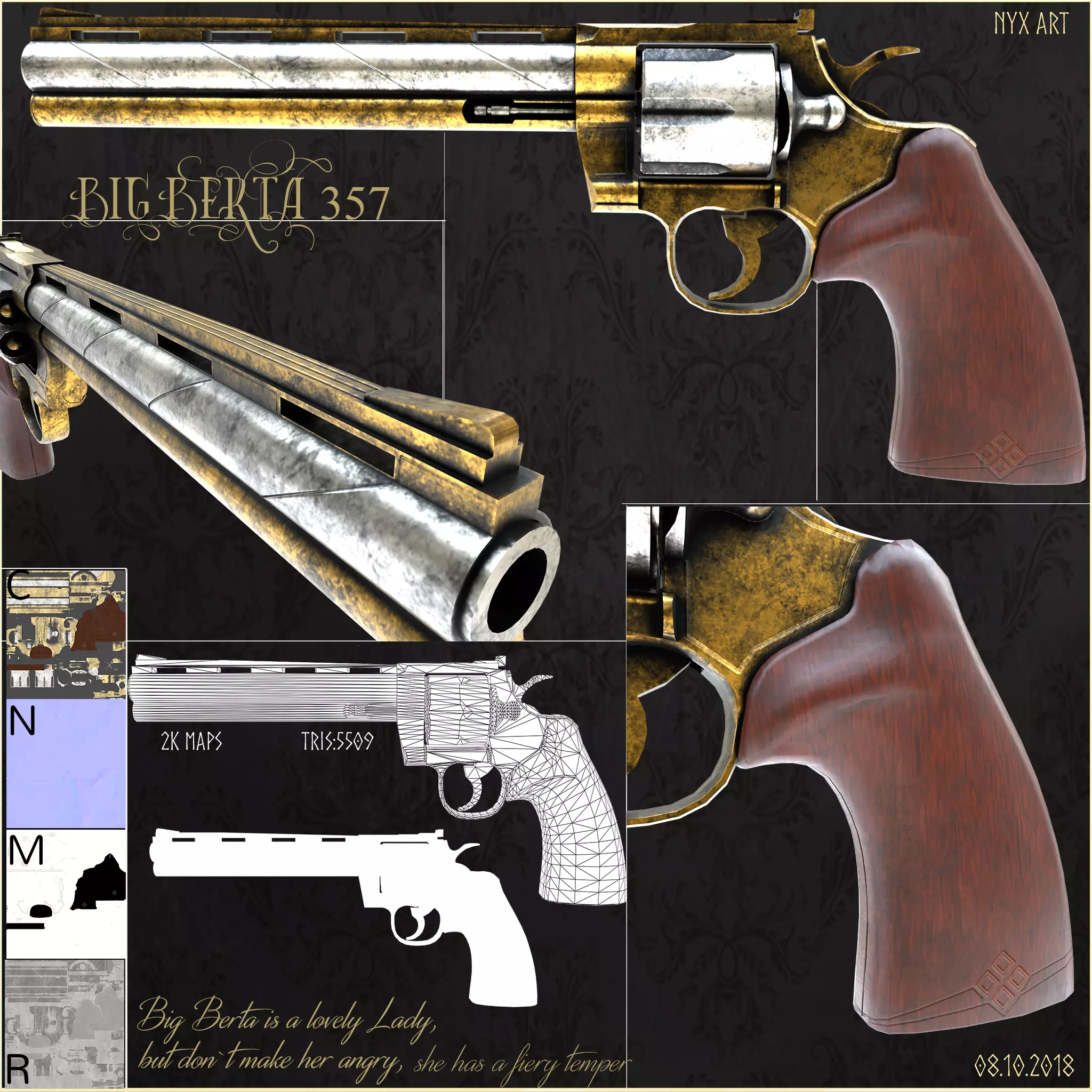 Revolver Big Berta Low-poly 3D model_0