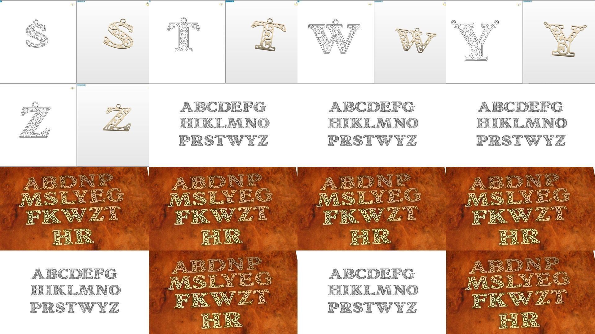 Nice Letter Pendants 3D Model Collection_1