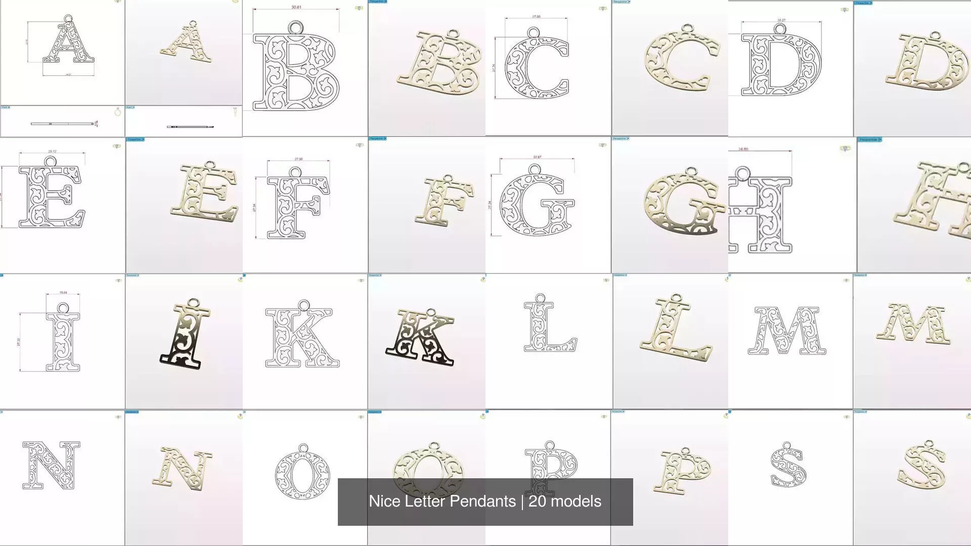 Nice Letter Pendants 3D Model Pack