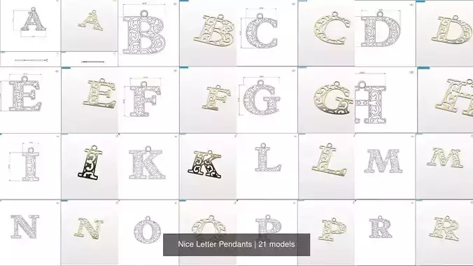 Nice Letter Pendants 3D Model Collection