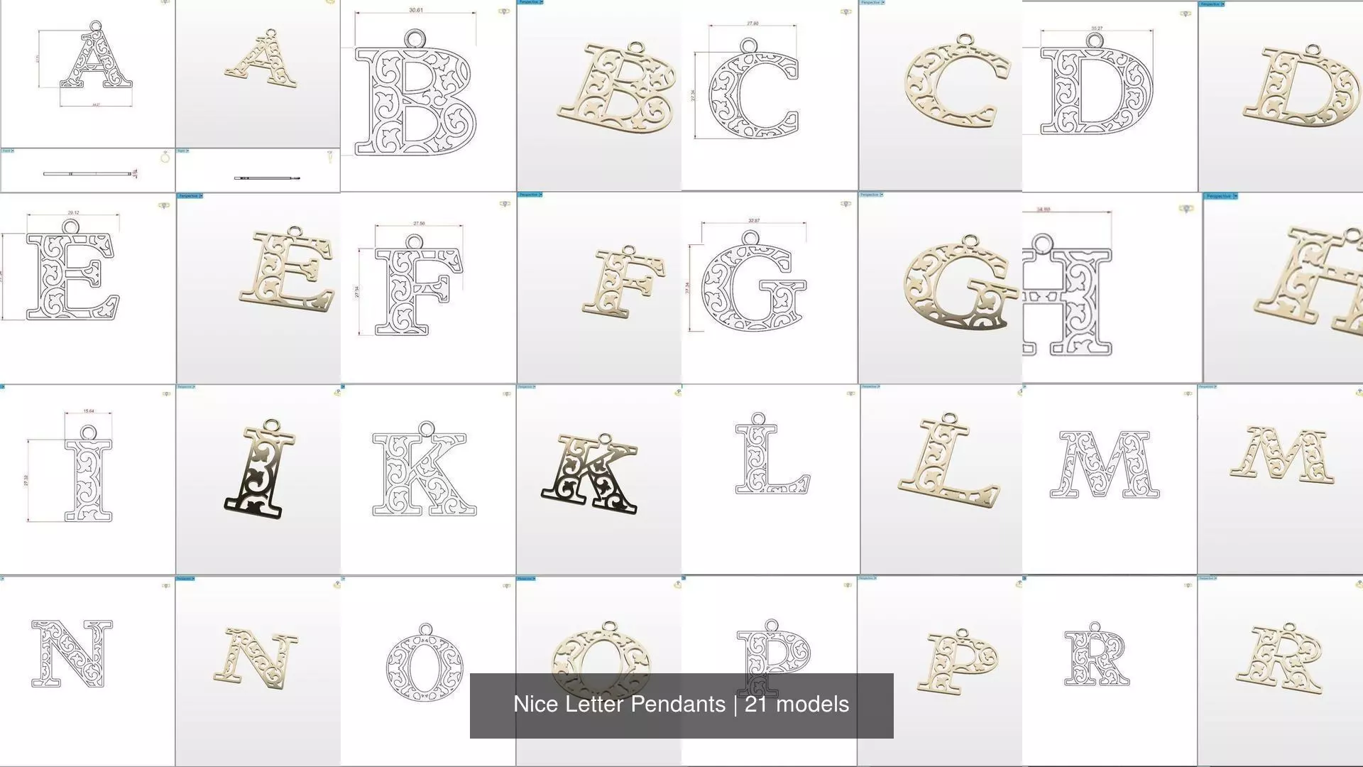 Nice Letter Pendants 3D Model Collection_0