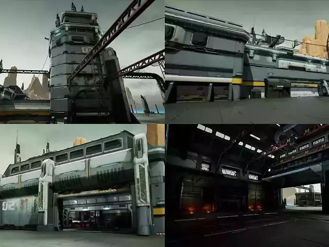 Modular Sci-Fi Hangars Location Low-poly 3D model