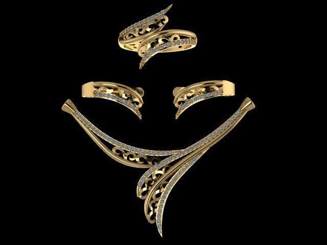 Relax set gold jewelry with diamonds 3D print model_1