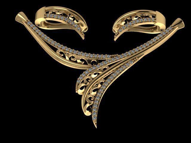 Relax set gold jewelry with diamonds 3D print model_2